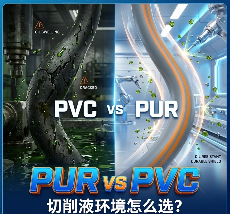 PUR vs PVC：機(jī)床切削液環(huán)境下，你的拖鏈電纜選對護(hù)套了嗎？